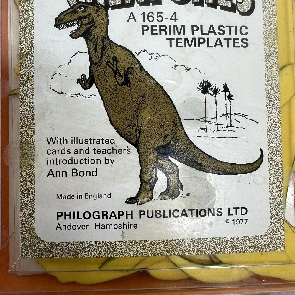 Philograph 1977 Prehistoric Creatures Plastic Dinosaur Templates Stencils Cards